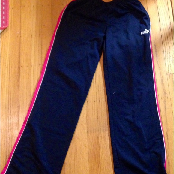 Puma Navy Workout Pants with Pink Stripe - Picture 2 of 3