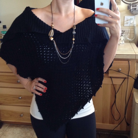 Black knit poncho