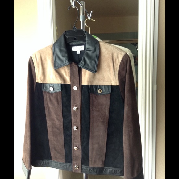 St. John patch leather lambskin and suede jacket.