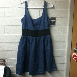 Cute denim dress with stretch waist band!
