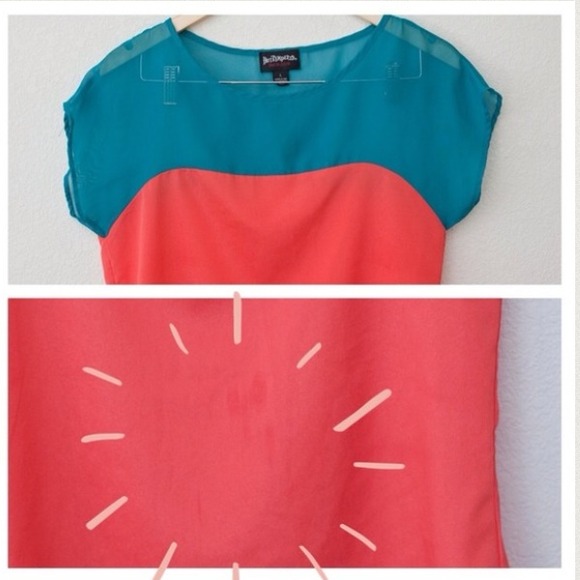 🎉HOST PICK🎉 Coral and Teal Color Block Shirt - Picture 2 of 3