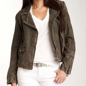 DOMA leather jacket NWT XS green distress NEWPICS