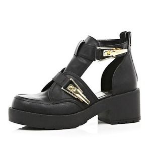 River Island Cutout Chunky Buckle Boots