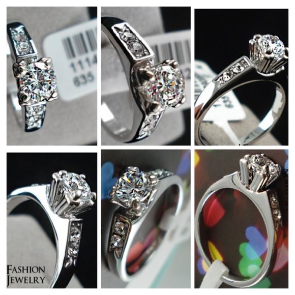 White gold plated 0.5ct cubic zirconia ring sz 7.5 - Picture 2 of 2