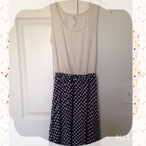 Cream and navy polka dot dress