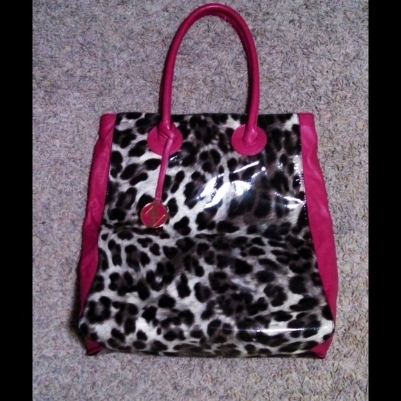 Adrienne Vittadini Pink Leather Leopard Tote Bag