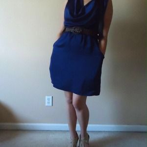 [F21] Purple Cowl-Neck Belted Dress