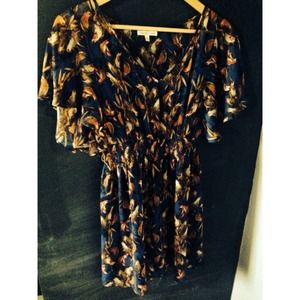 Brown & Navy blue dress with birds