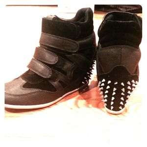 Wild Diva Black Spiked Sneaker Wedge
