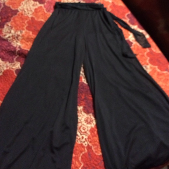 Chocolate brown palazzo pants with sheer overlay