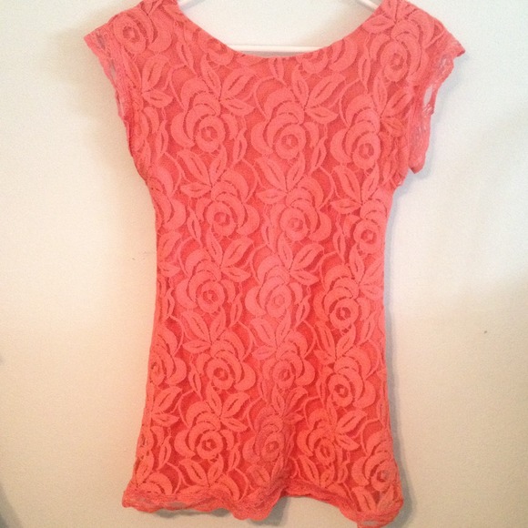 Adorable coral lace dress with low back
