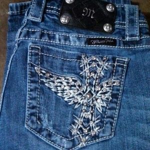 Miss Me Distressed Cross Wing Bling Stretch Jeans