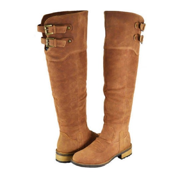 Qupid Boots - HOLD Qupid over the knee cognac brown buckle boots