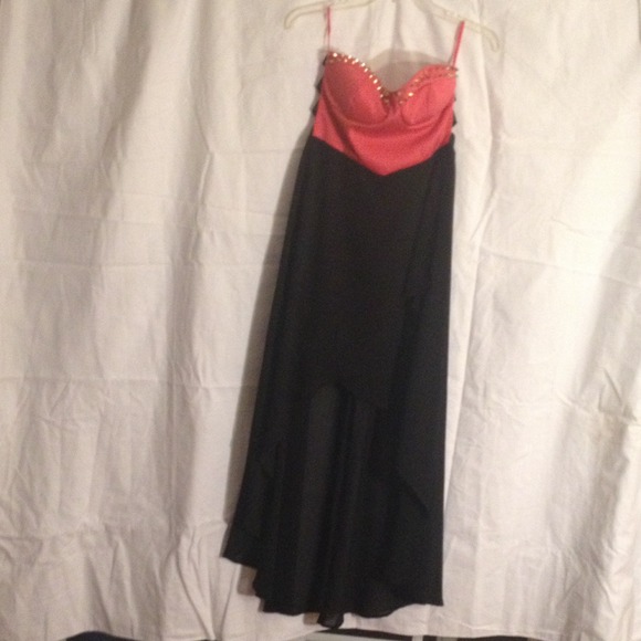 A Coral and black strapless dress!