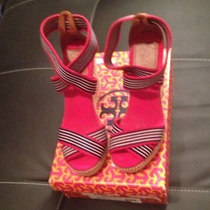 Tory Burch Red/Navy/White Espadrilles
