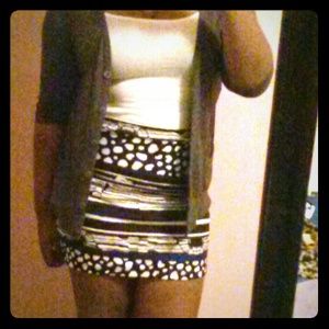 Blue, black, and white fitted skirt