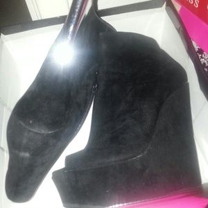 Black wedge peep toe bootie
