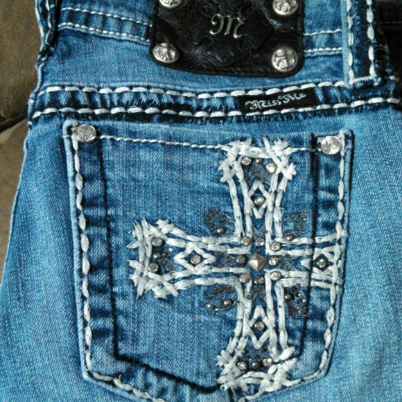 Miss Me Distressed Cross Bling Stretch Jeans