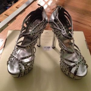 Bebe sexy silver studded strappy stilettos!