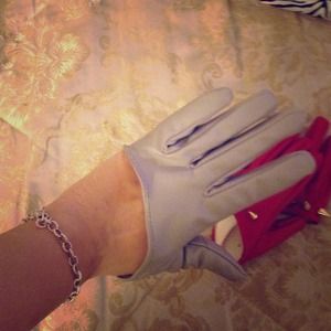 Gray leather half palm gloves