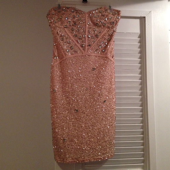 Peach jewel encrusted cocktail dress! By Arden B!
