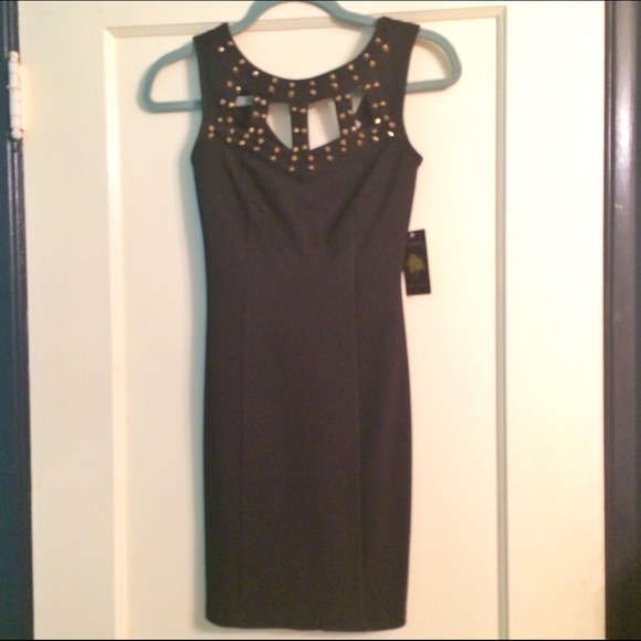 Black studded black mini dress