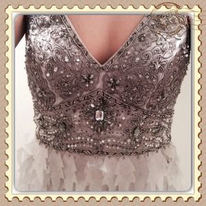 Sue Wong beaded petal feather appliqué skirt