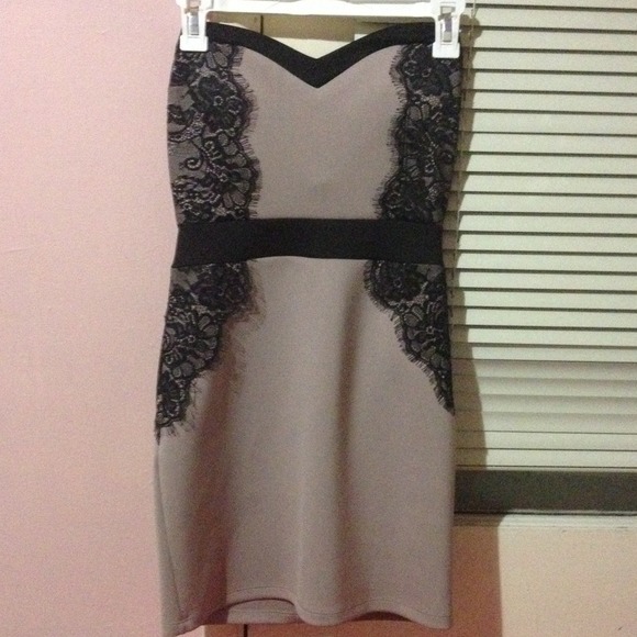 Beige and black lace club dress