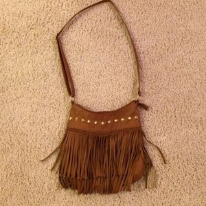 Brown ruffled handbag