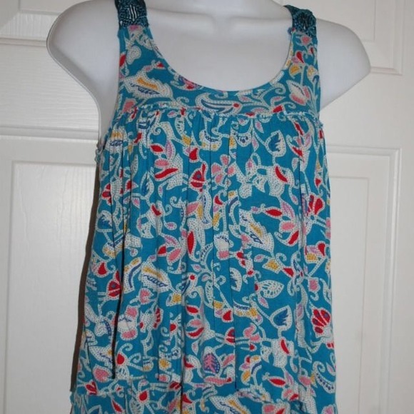 Anthropologie teal paisley tulip tank crochet xs s