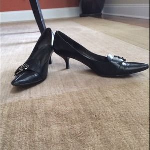 Kelly & Katie Black Buckle Kitten Heels