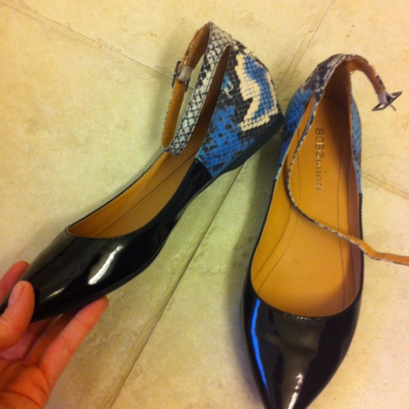 BCBG python print skimmer flats with ankle straps