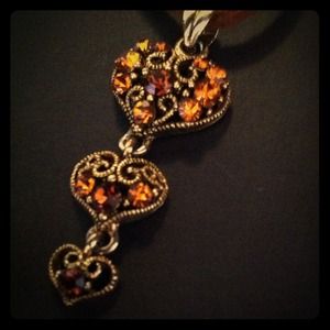 Triple Hearts Citrine Necklace with Suede Chain