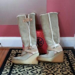Tory Burch Tall Wedge Shearling Boots