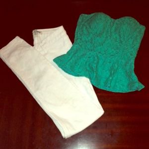 REDUCED! 🎉Teal lace peplum top