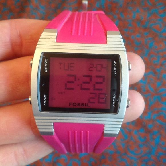 Pink Fossil Sports Watch with stopwatch feature