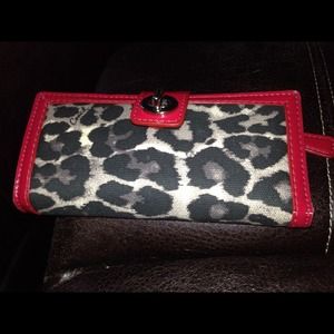 Authentic Coach Ocelot wallet w red trim!