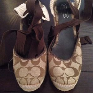 Brown Coach Signature C Wedge Espadrilles