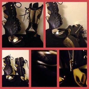 Bebe Natasha lace up bootie platform stilettos