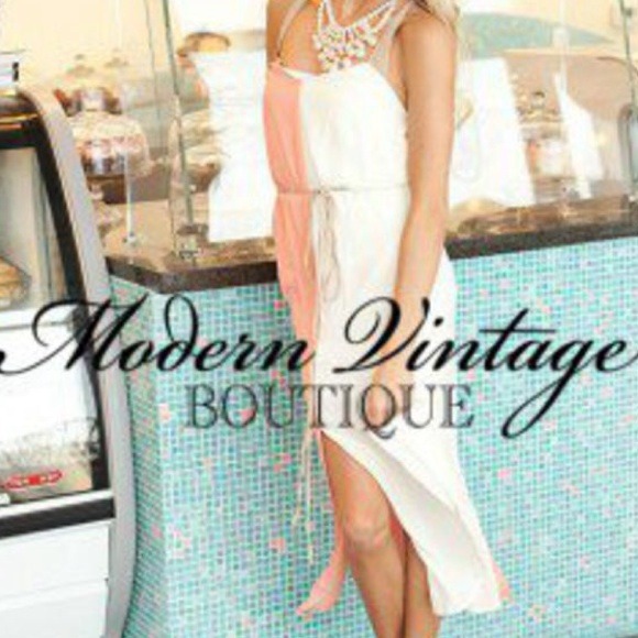 Ivory and coral maxi dress