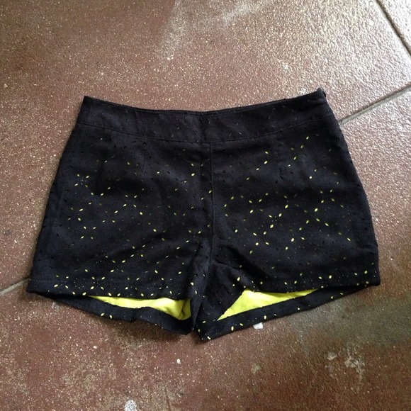 NWT Black Suede and Neon Cut-out Shorts