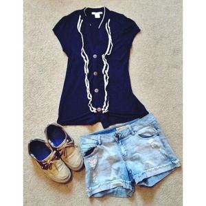 🚫Sold on Vinted🚫Navy Blouse with Crochet Detail