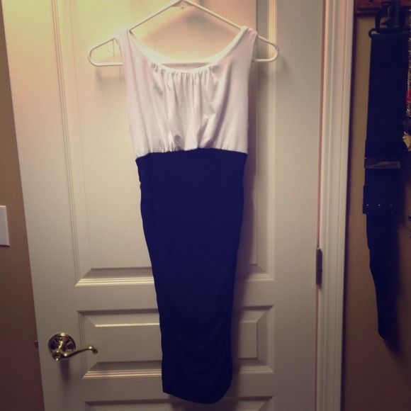 Black and white color block dress