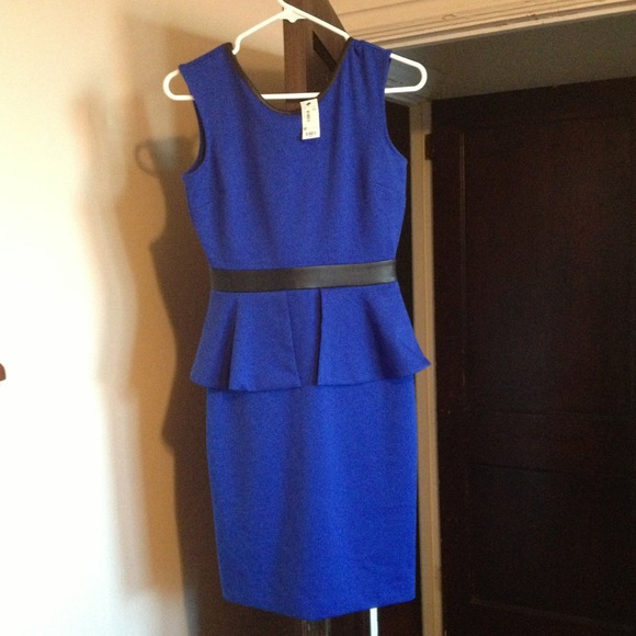 The Limited Blue Peplum Dress with black detail