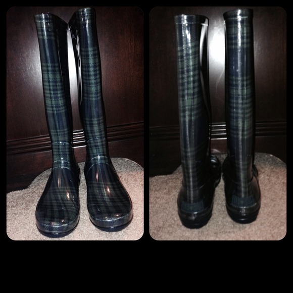 InNewCon143-GirlBrandNavyBlue/GrnTall RainBootsS8 - Picture 2 of 4