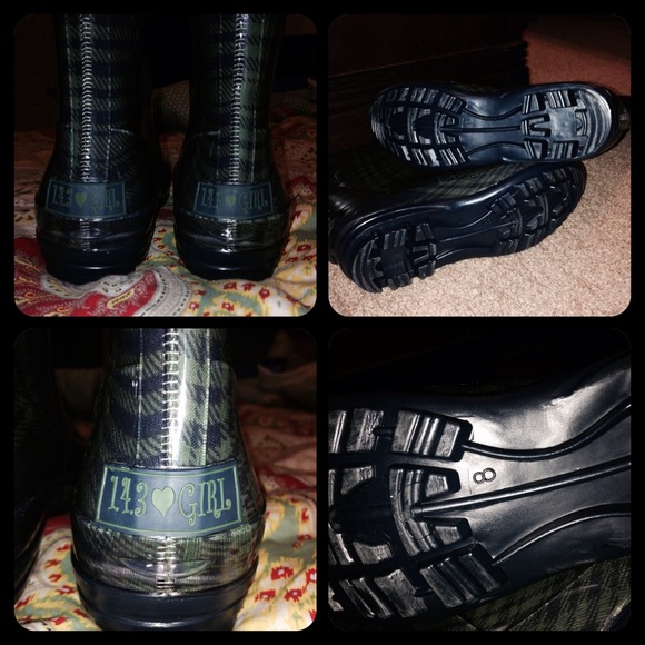 InNewCon143-GirlBrandNavyBlue/GrnTall RainBootsS8 - Picture 3 of 4