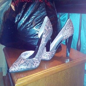 Pink faux snakeskin heels