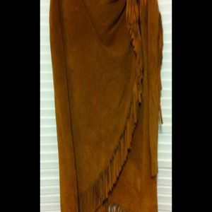 Suede, fringed skirt