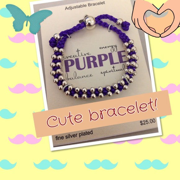 Purple bracelet-beaded cord and fine silver plated