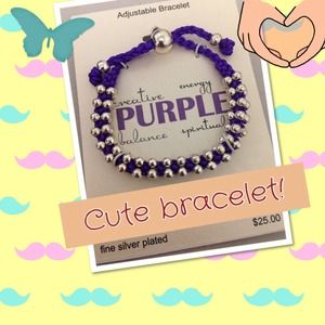 Purple bracelet-beaded cord and fine silver plated